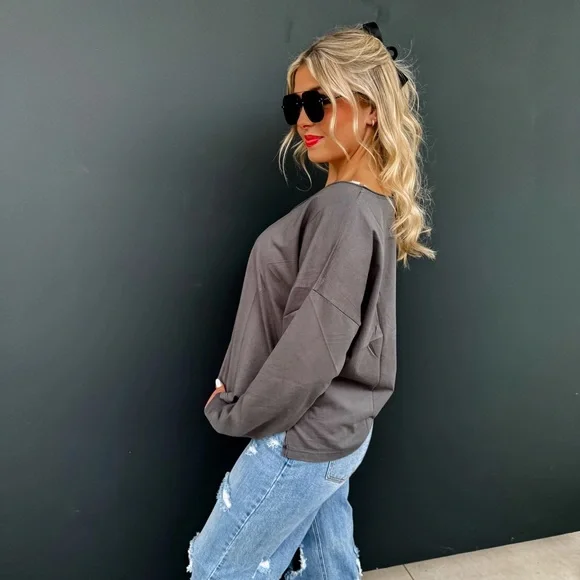 Parker Basic Washed Long Sleeve Tee In Charcoal | LG/XL - Picture 4 of 8